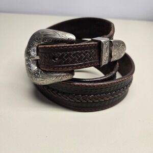 Vintage 80s Tony Lama Belt Mens 40 Brown Leather Braided Basket Weave Western